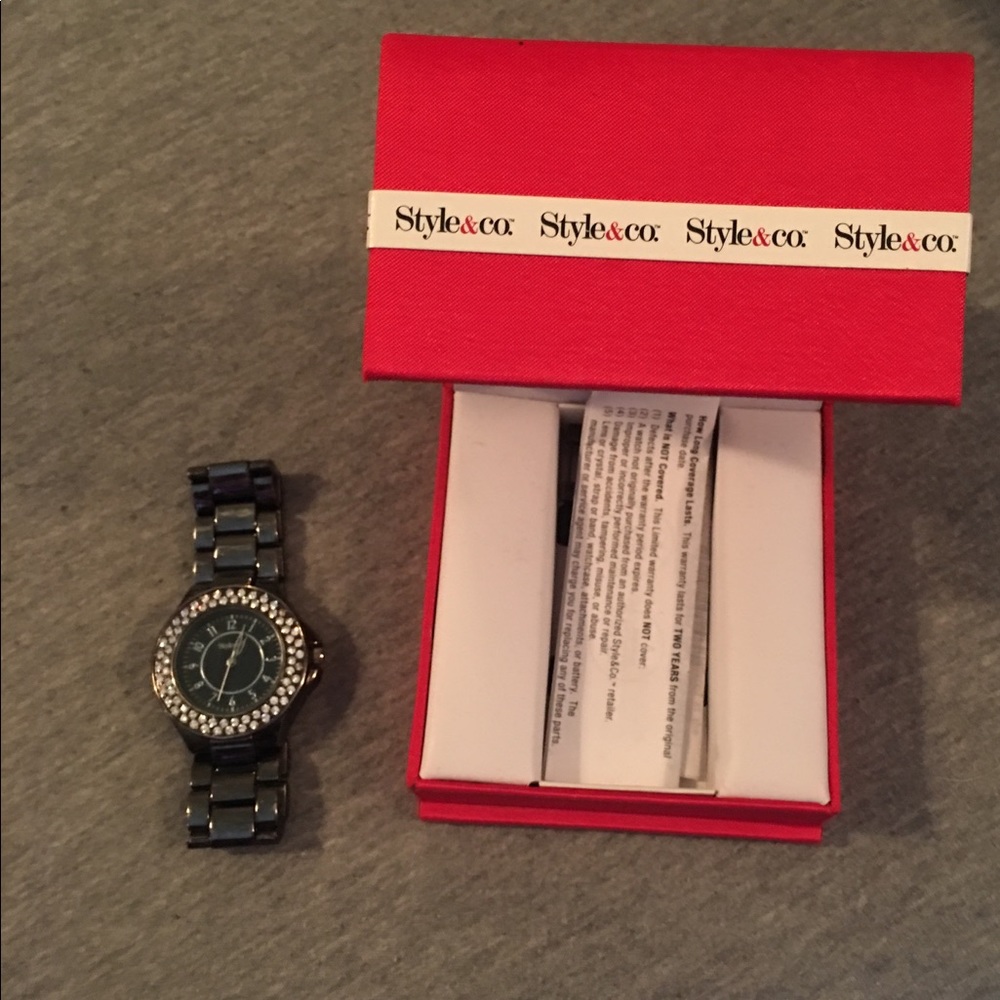 Style & Co• Gunmetal Black Watch w/ Swarovski Crystals - Picture 5 of 16